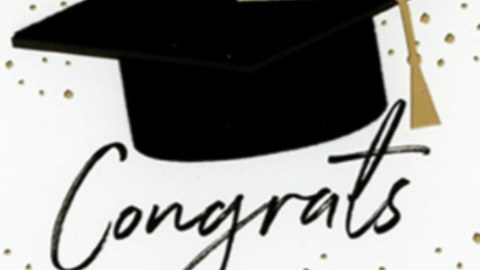 Congrats with mortarboard hat and confetti