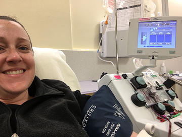 Erin Ciccone donates platelets at Children's Hospital